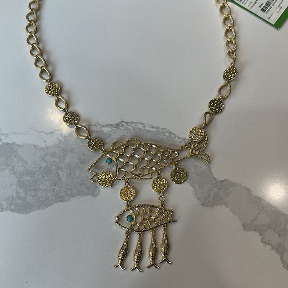 Lilly Pulitzer Montauk Necklace Gold Turquoise Fish - Picture 4 of 5